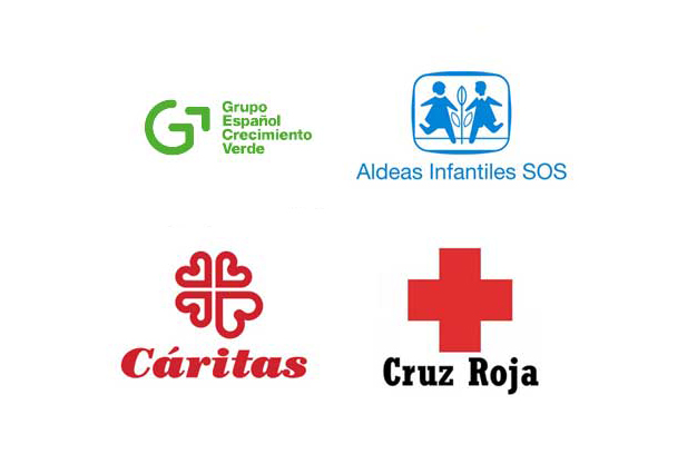 Logotipos Grupo español Crecimiento Verde Cáritas Cruz Roja Aldeas Infantiles SOS